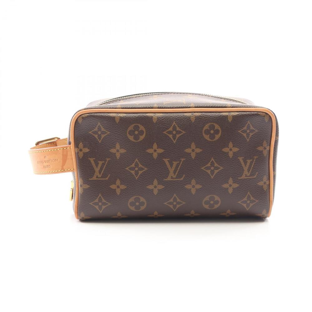 Louis Vuitton Locker Dopp Shoulder Bag Clutch Canvas Leather Monogram Brown